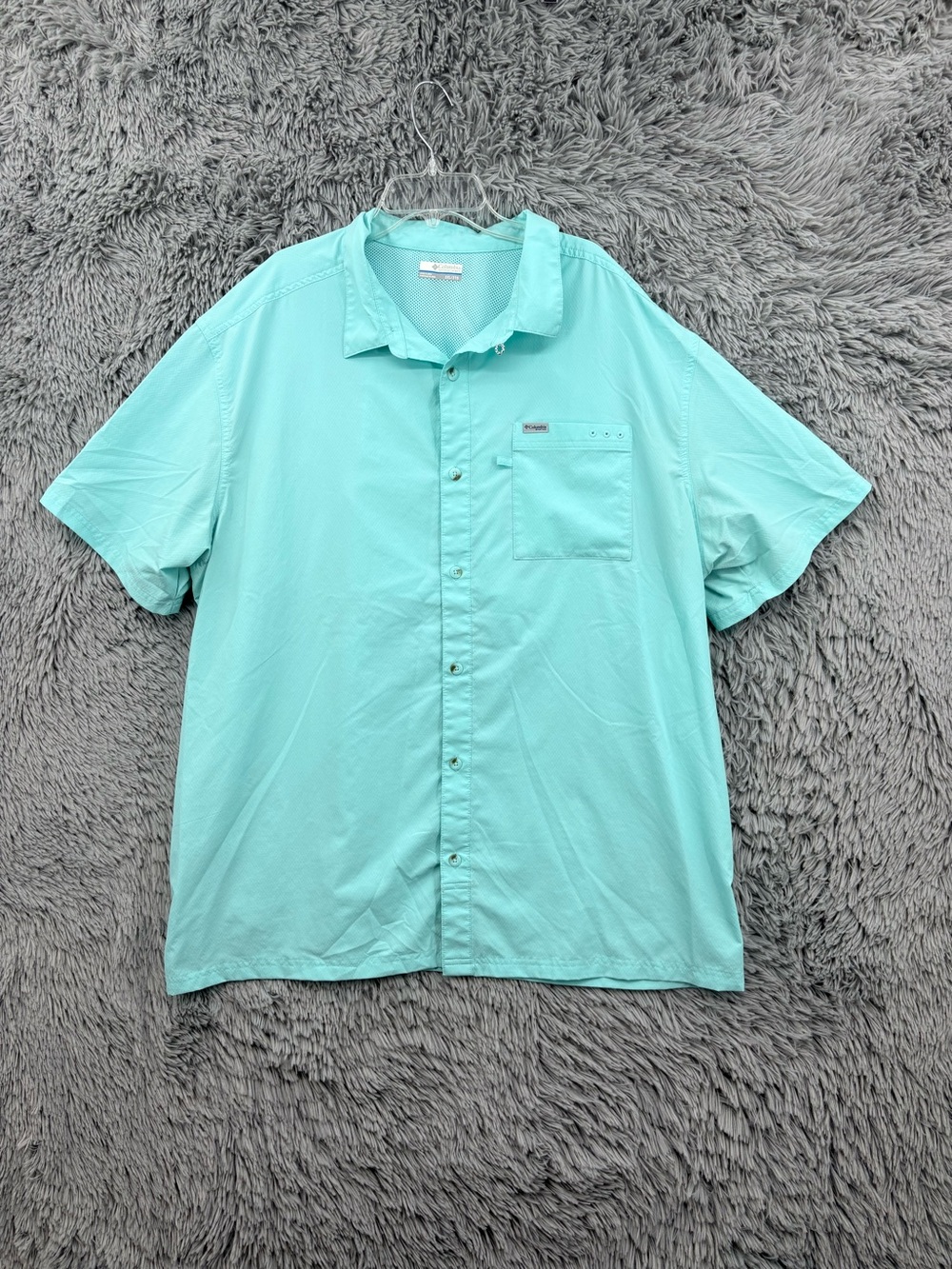 Columbia PFG Fishing Shirt Men XXL Green Slack Tide Camp Button Up Sweat Wicking